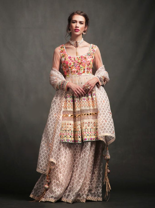 EMBROIDERED TOP WITH SKIRT AND DUPATTA