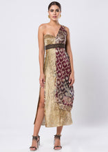 DRAPED BROCADE DRESS