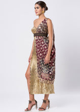DRAPED BROCADE DRESS