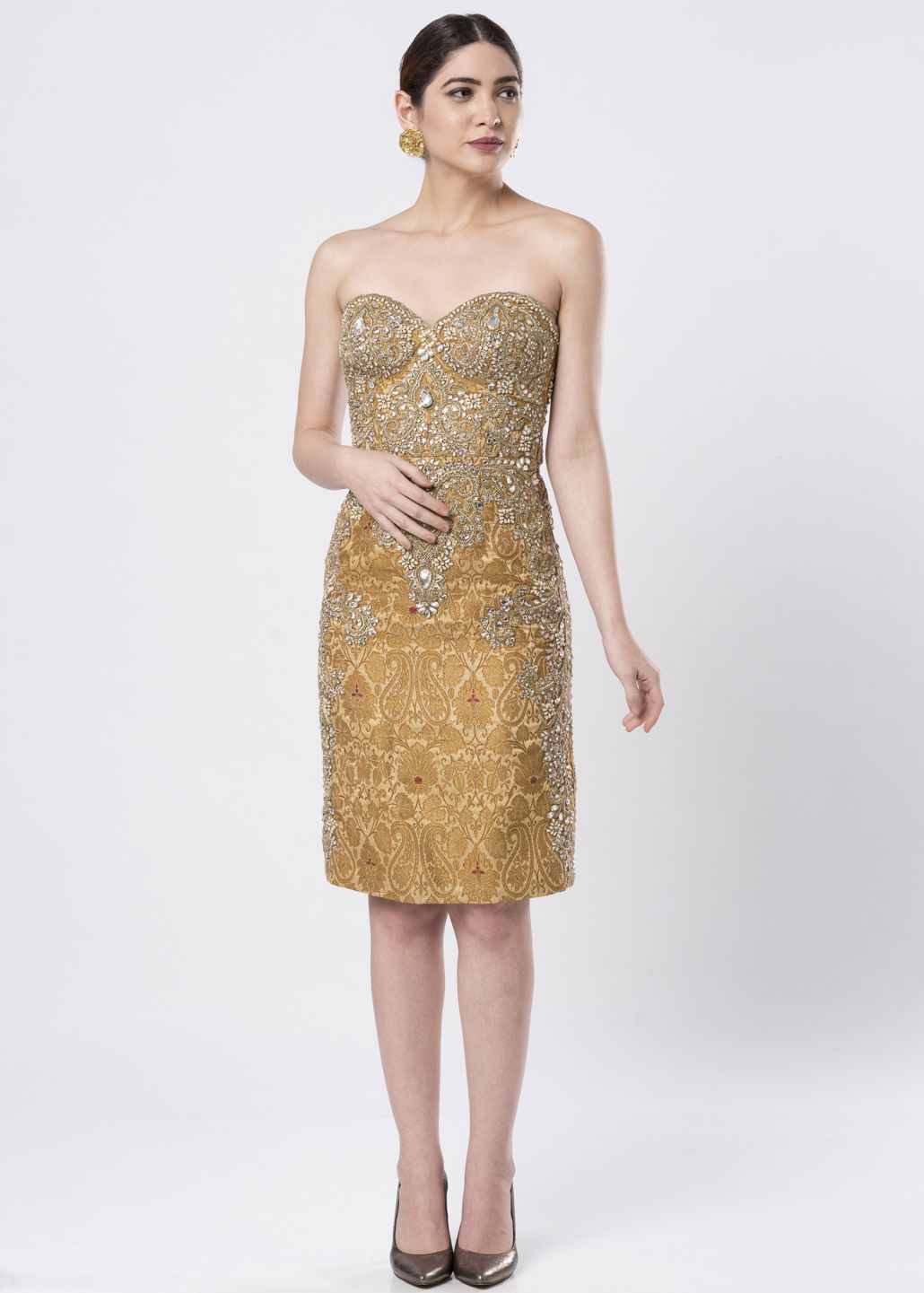 HAND EMBROIDERED BROCADE DRESS