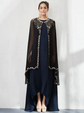 Black and Navy Dress with Cape