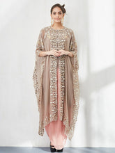 Pink Hand Embroidered Cape with Dress Set