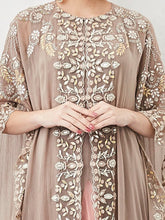 Pink Hand Embroidered Cape with Dress Set