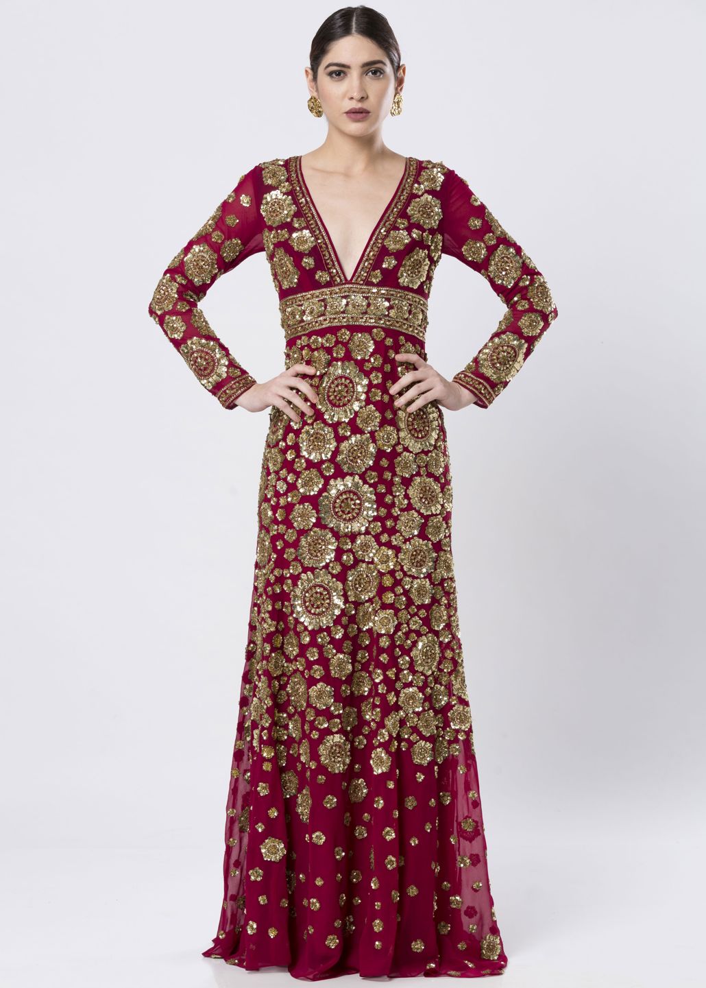 HAND EMBROIDERED FLOWERY GOWN