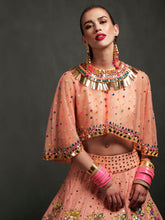 EMBELLISHED SKIRT WITH CAPE AND BLOUSE