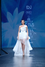 White Tier Draped Ruffle Gown
