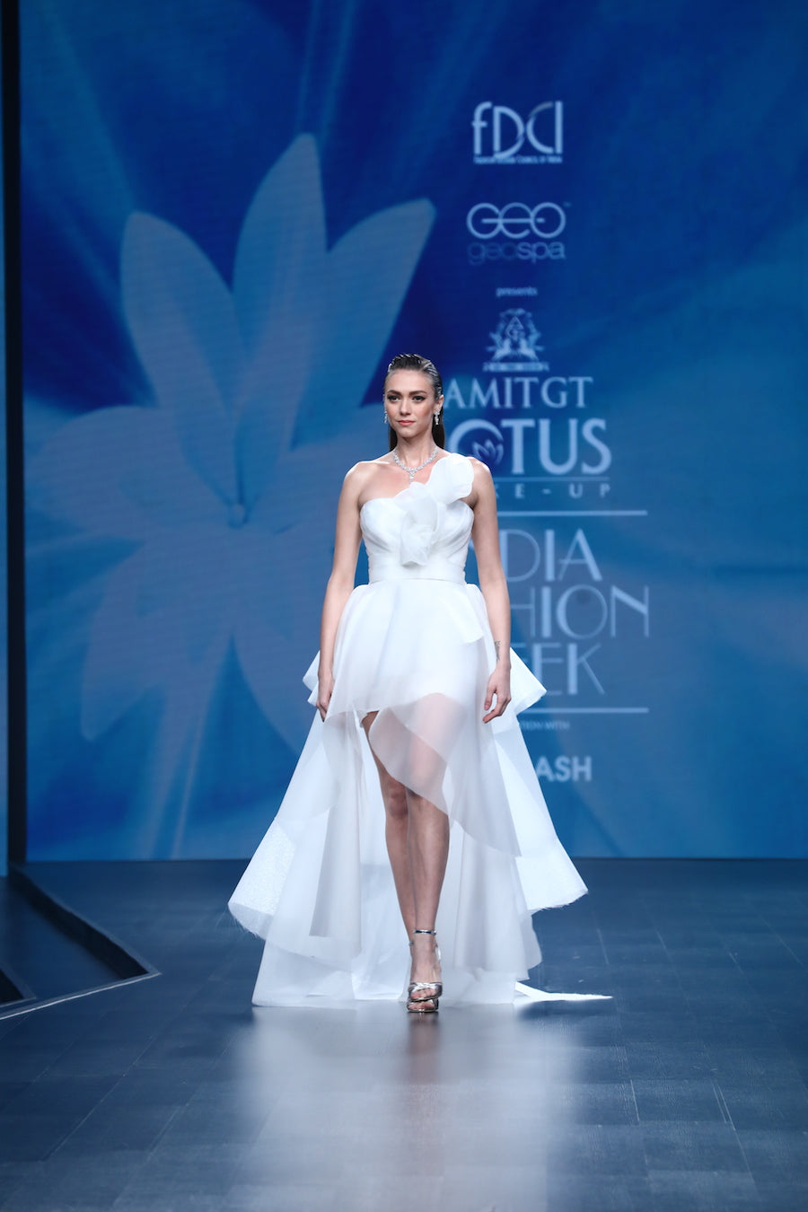 White Tier Draped Ruffle Gown