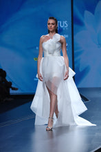 White Tier Draped Ruffle Gown