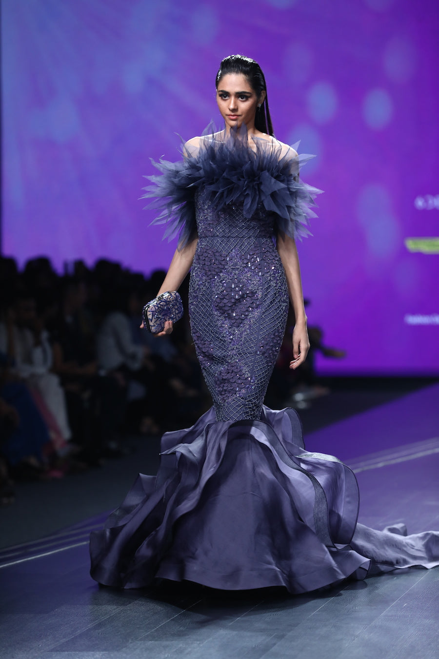 Tanzanite Crystal Ruffle Mermaid Gown