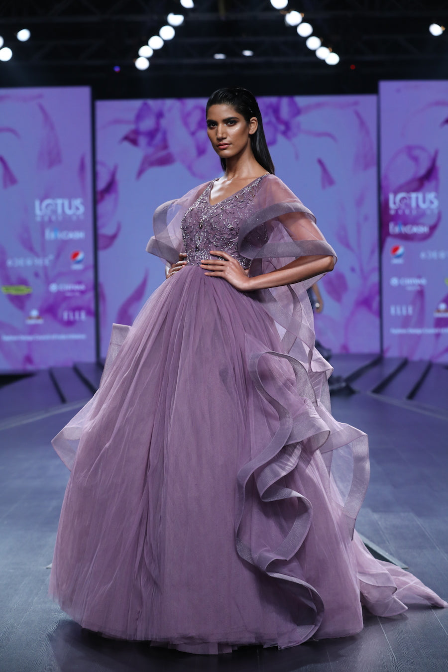 Lavender Applique Ruffled Ball Gown