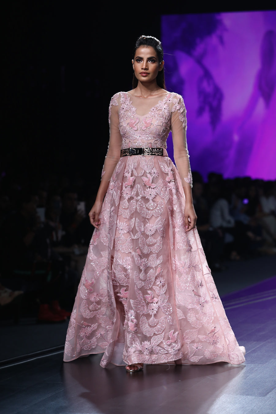 Pink Bird Hand Beaded Gown