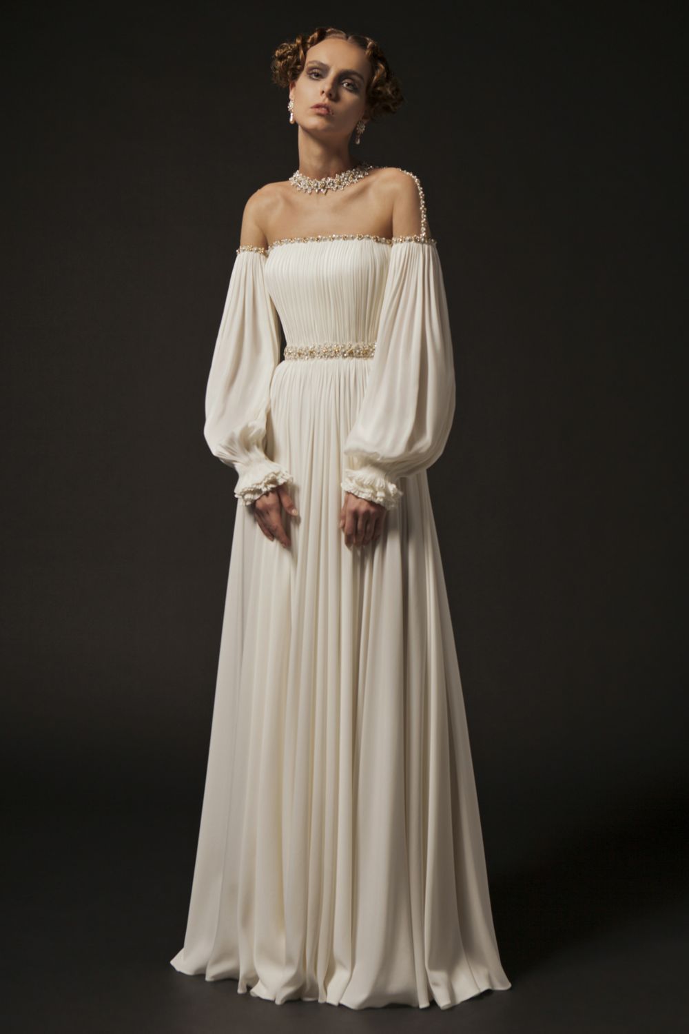 Hand Pleated Ivory Couture Gown