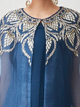 Navy Blue Cape Set with Shaded Dress