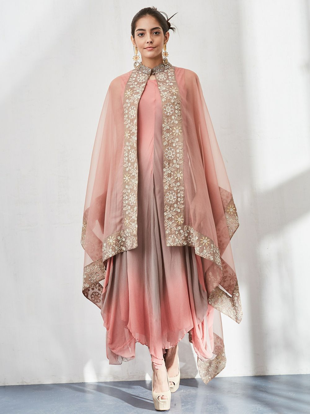 Pink and Beige Cape with Dress