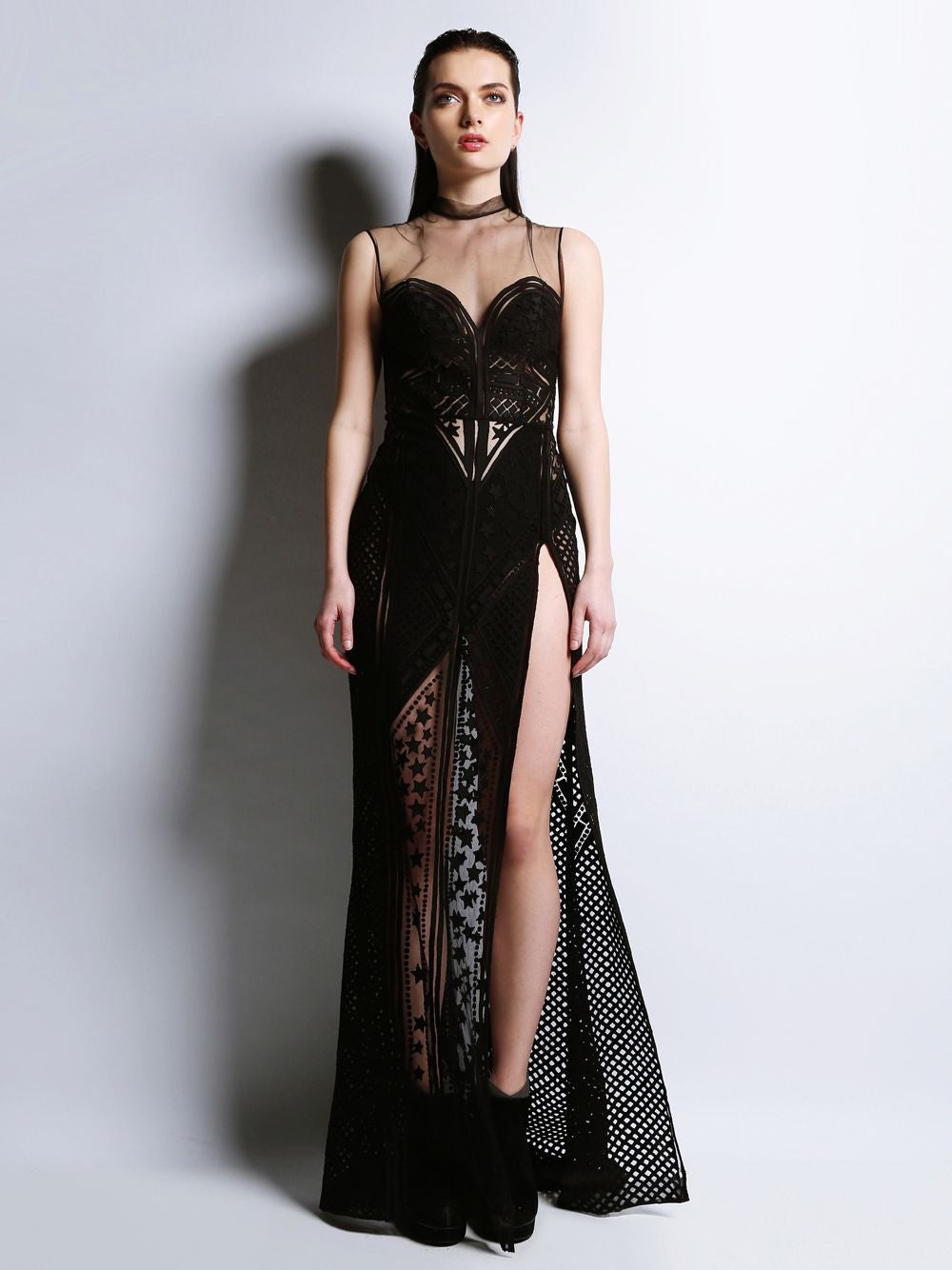 Sleeveless Embroidered Gown Roseline