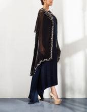 Black and Navy Dress with Cape