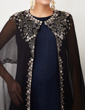 Black and Navy Dress with Cape