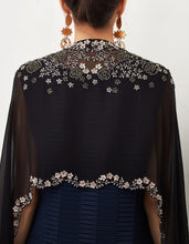 Black and Navy Dress with Cape