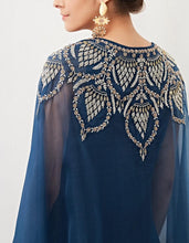 Navy Blue Cape Set with Shaded Dress