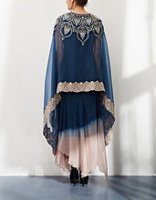 Navy Blue Cape Set with Shaded Dress