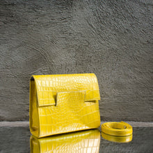 Yellow Crocodile Print Leather Clutch