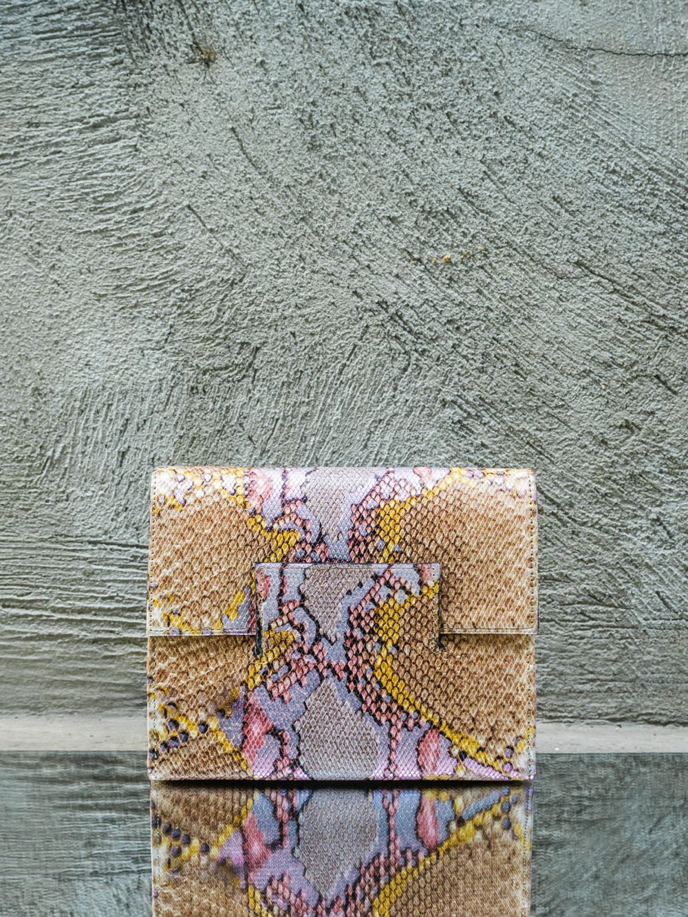 Liliac - Nude Snake Print Leather Clutch