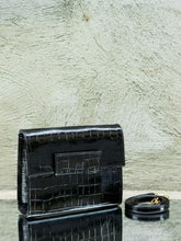 Black Crocodile Print Leather Clutch