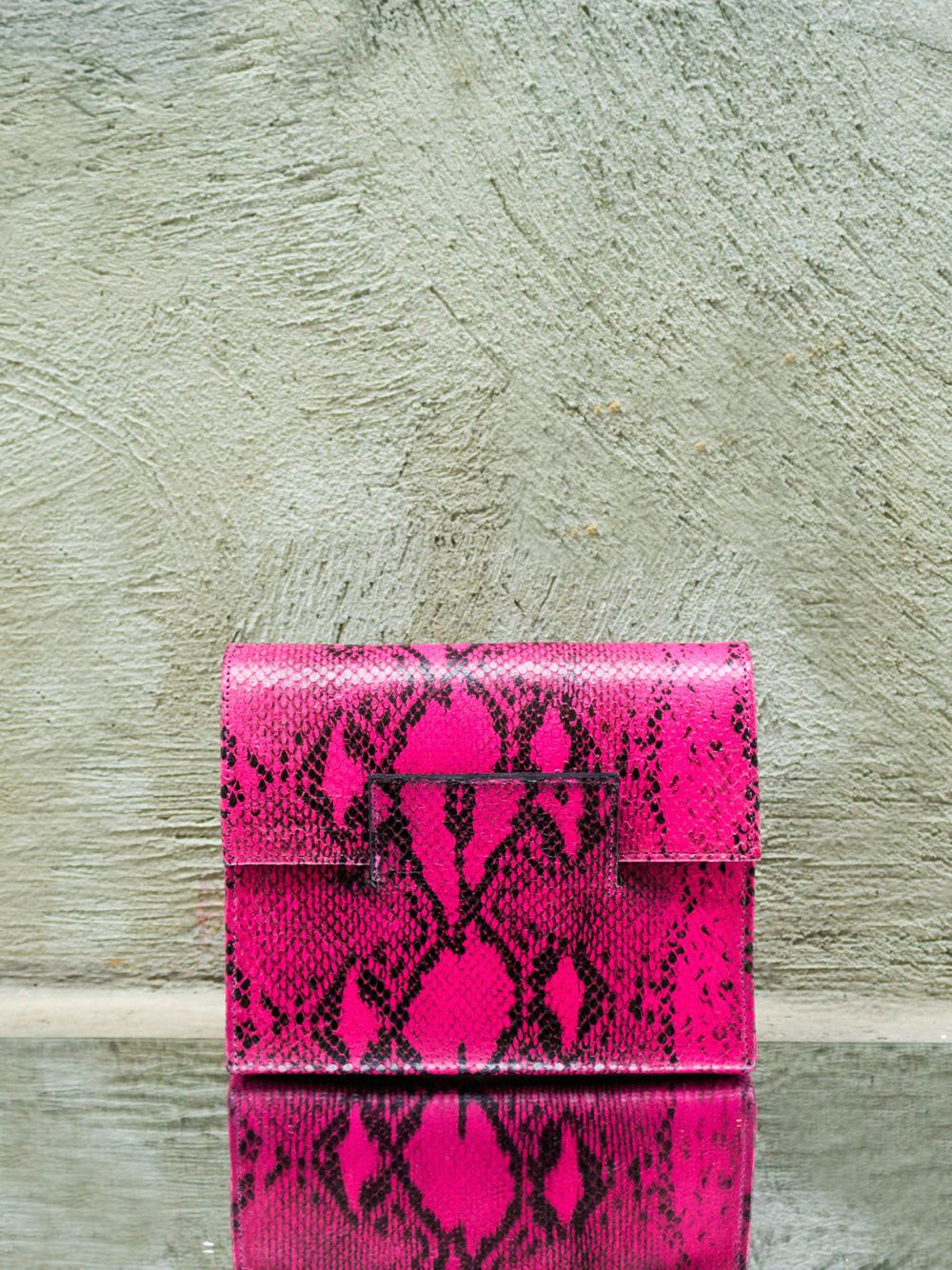 Pink Snake Print Leather Clutch