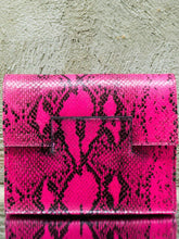 Pink Snake Print Leather Clutch