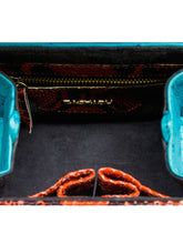 Turqoise Blue Ostrich Print Leather Mini Bag