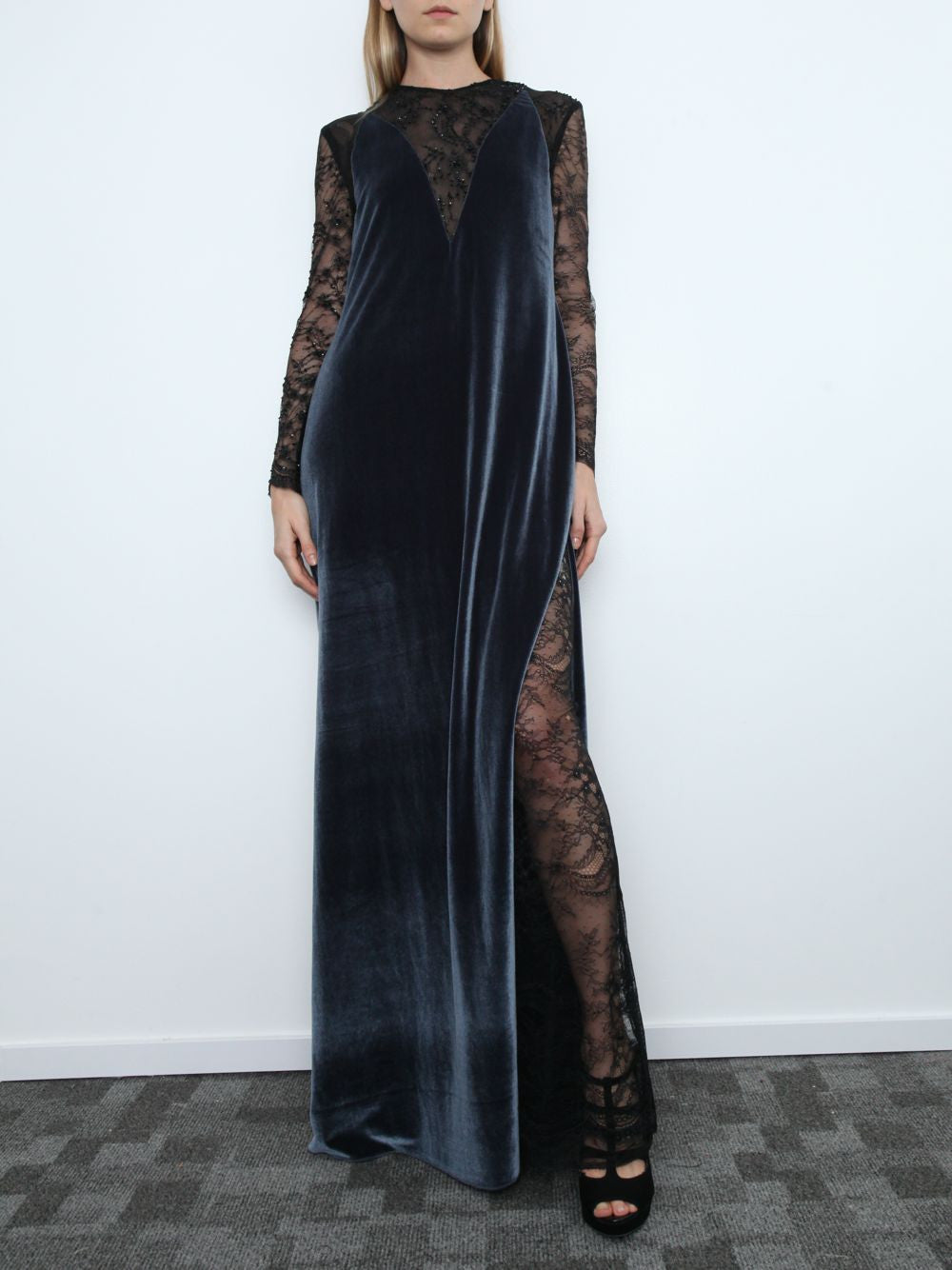 Embellished Lace And Velvet Gown
