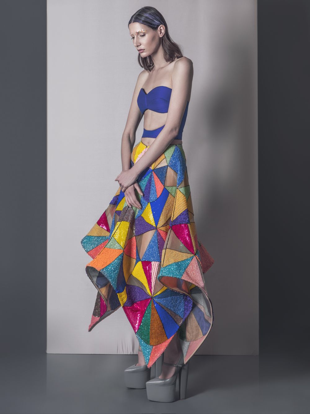 Midnight Blue Corset & Embroidered Skirt