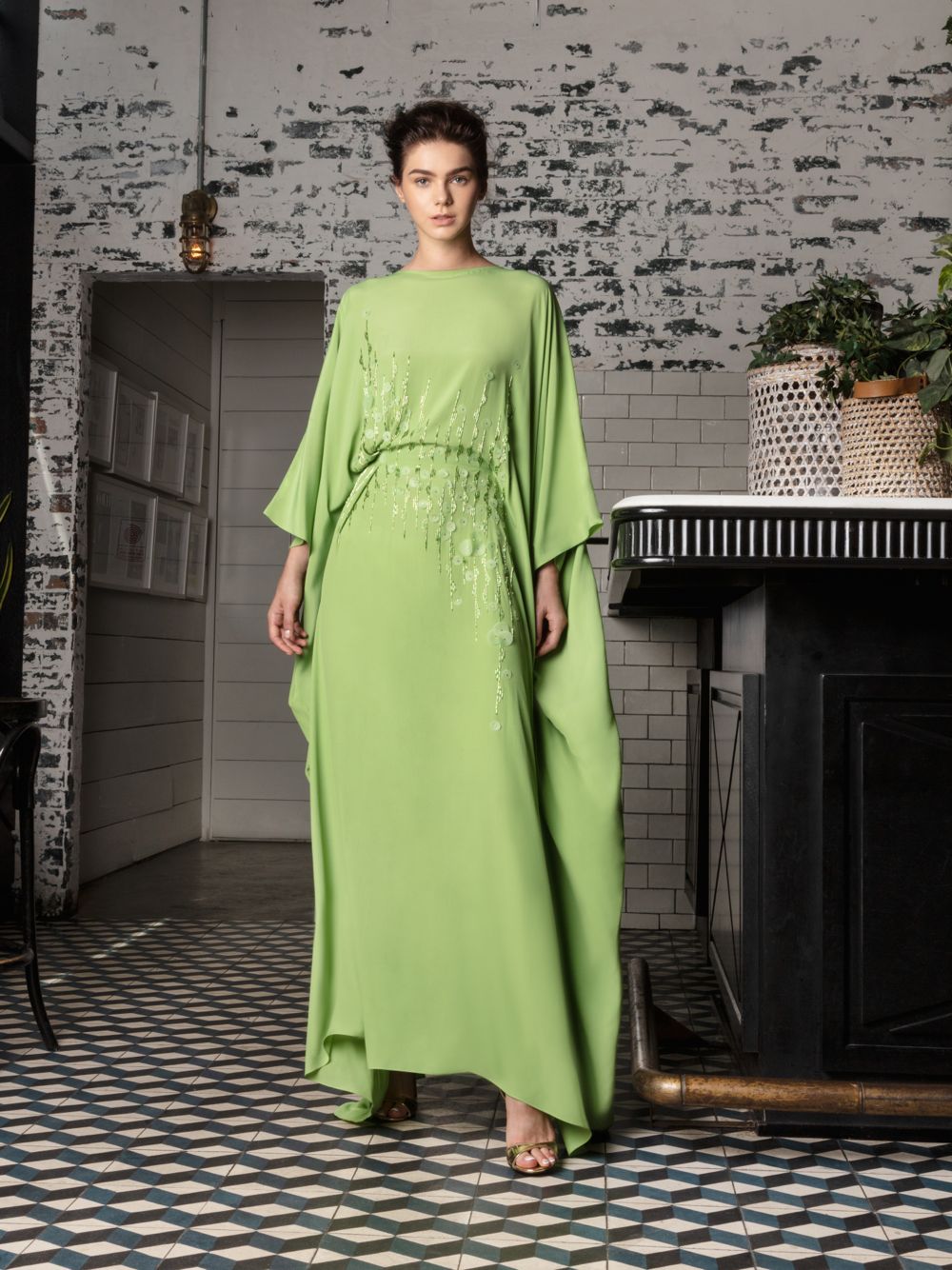 Embellished Crepe Caftan
