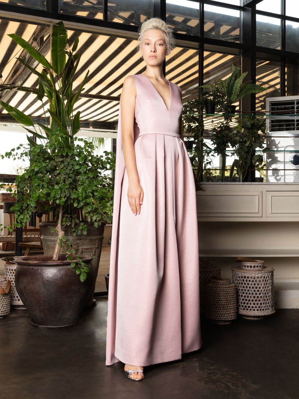 V-Neck Cape Gown & Waist Belt