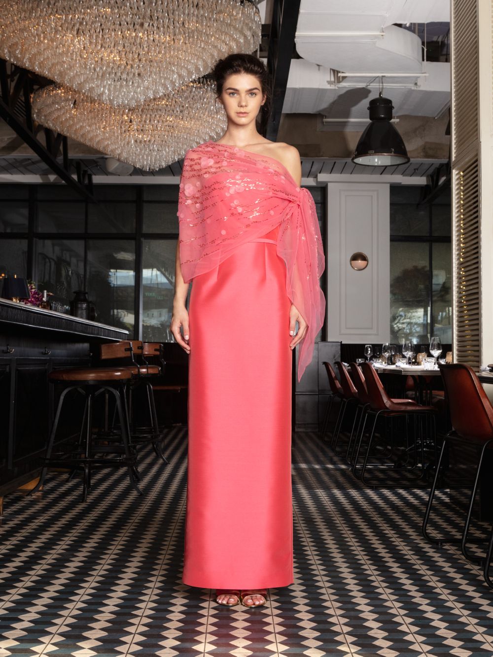 Strapless Tubino Dress, Embellished Shawl & Waist Belt