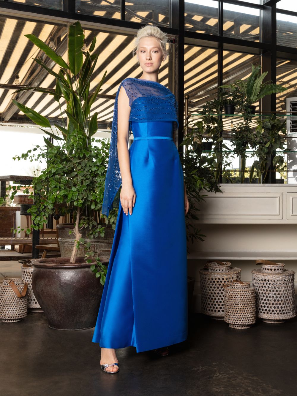 Skirt-Top Set With Beaded Shawl & Waist Belt