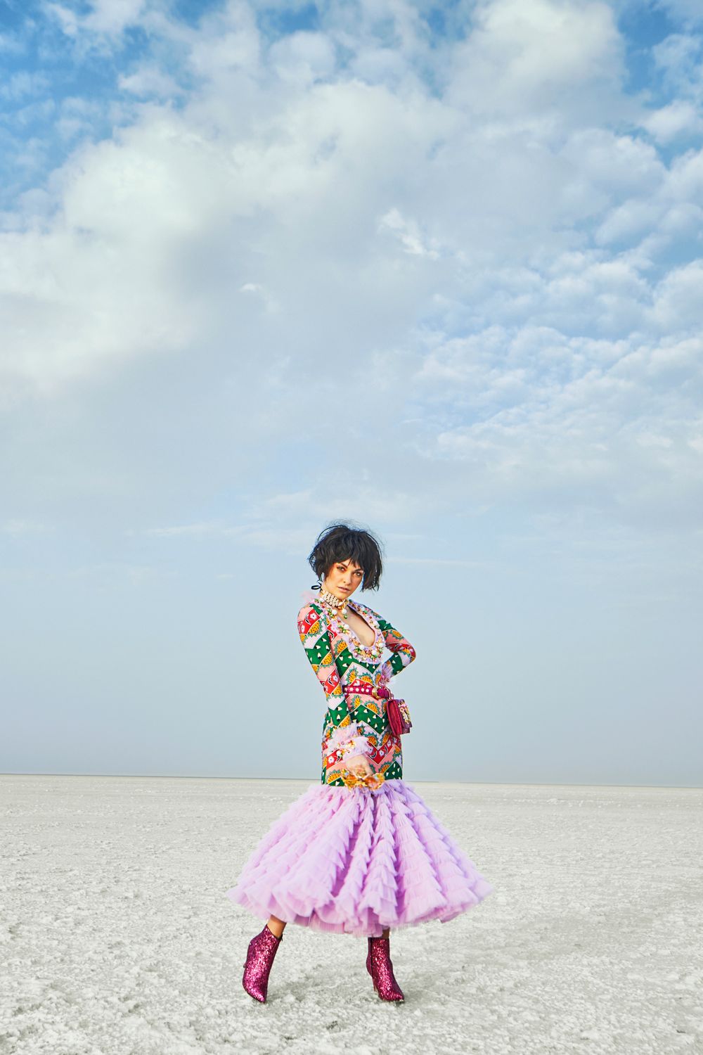 Embroidered & Ruffled Bodycon Dress