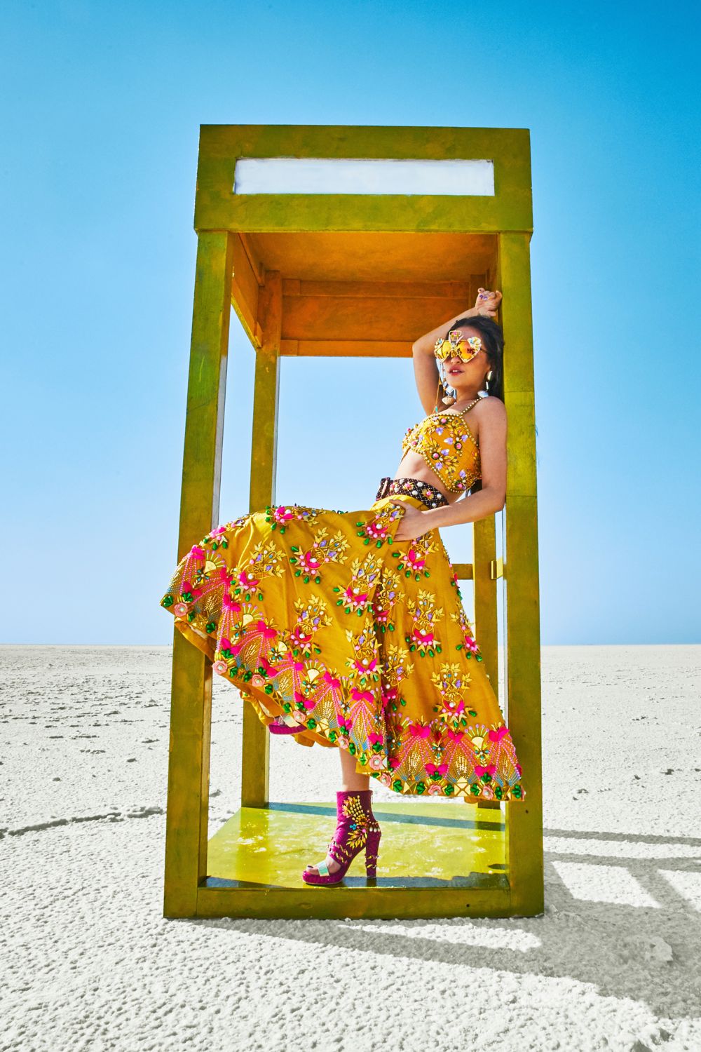 Mustard Embroidered Top & Skirt