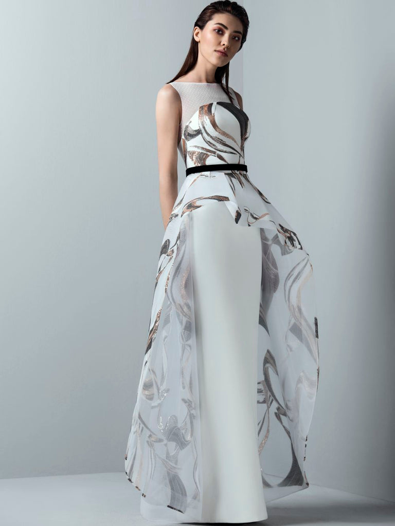 organza peplum dress Women's Blooming Peplum Halter Neck Silk Organza Floor Length Set S/M/L Off White MEAN BLVD Off White / M