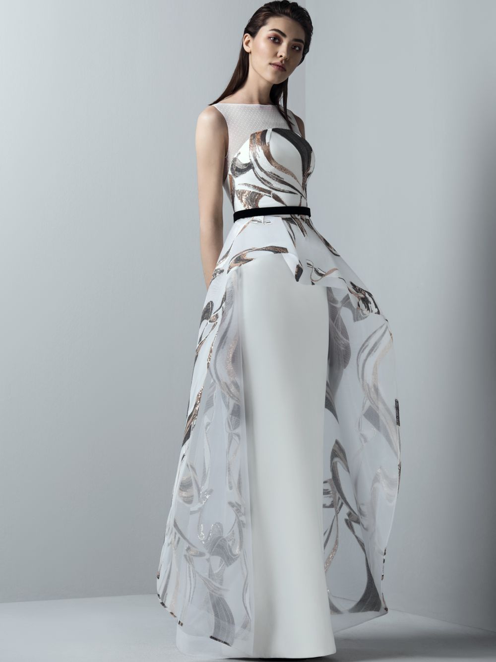 Organza Dress With Asymmetric Peplum