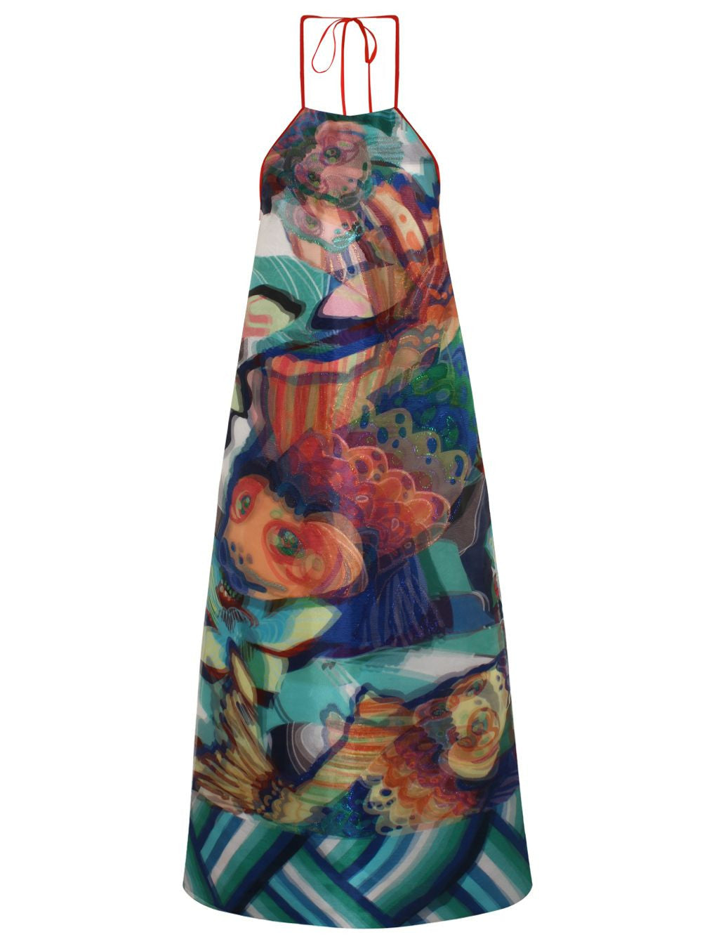 Tie-Neck Dress with Vaporous Effect