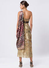 DRAPED BROCADE DRESS