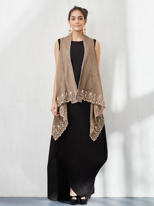Textured Cape with Pleated Draped Dress