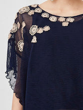 Navy Embroidered Poncho Top