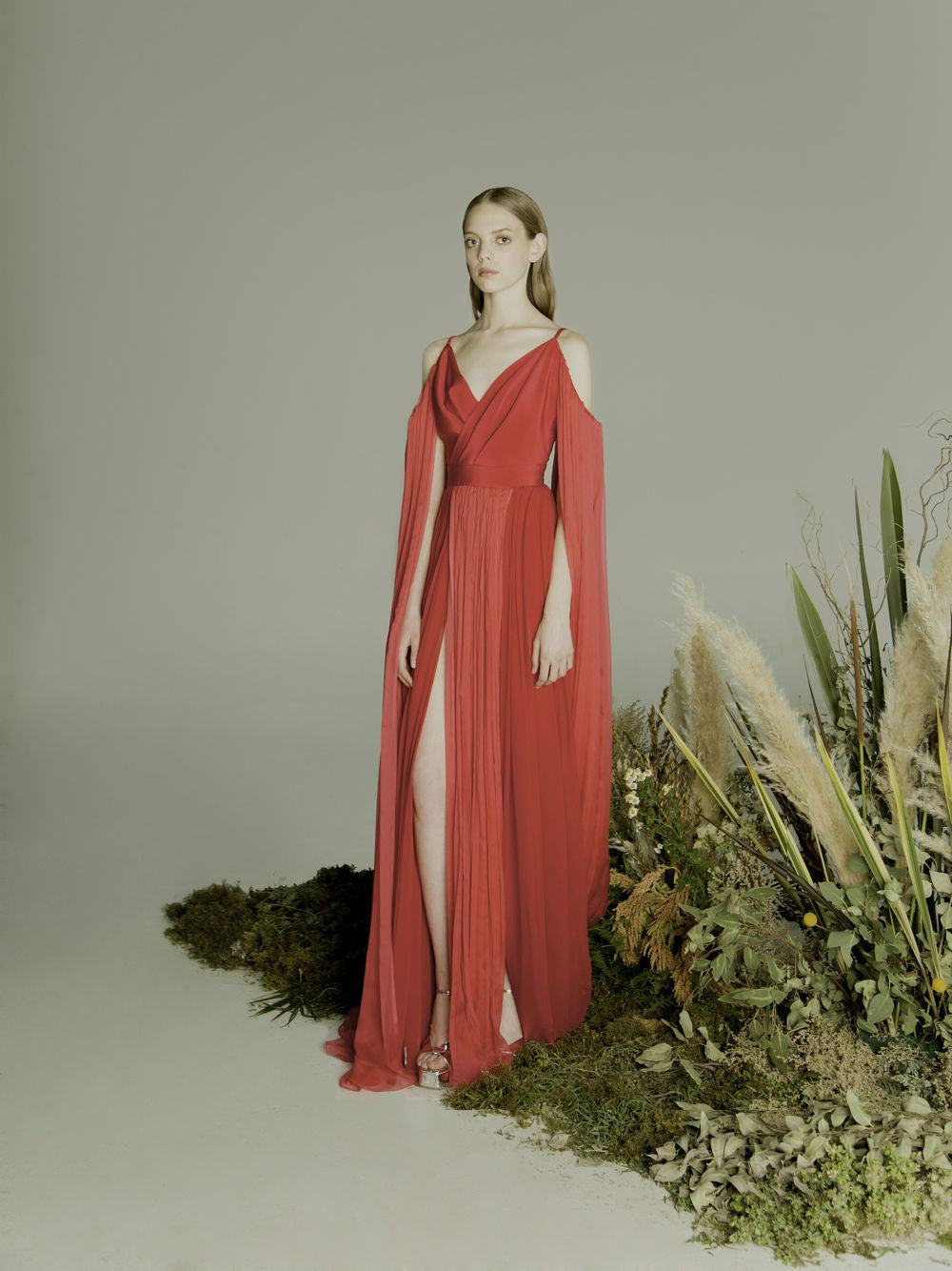 hera evening dresses Lara Hera V-Neck Beaded Long Sleeve Gown
