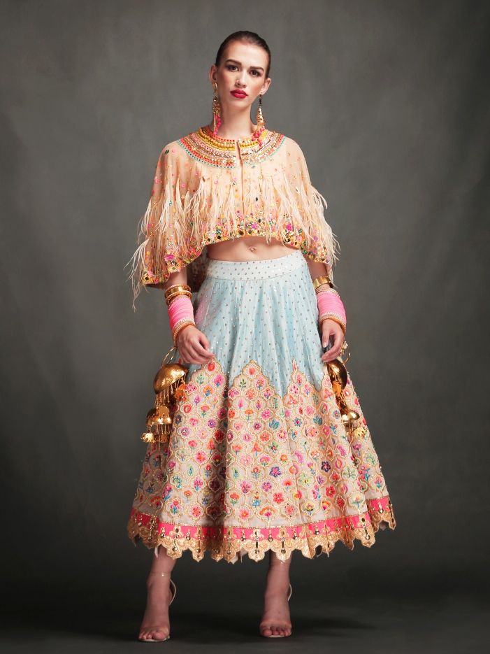 EMBROIDERED SKIRT & EMBROIDERED CAPE BLOUSE