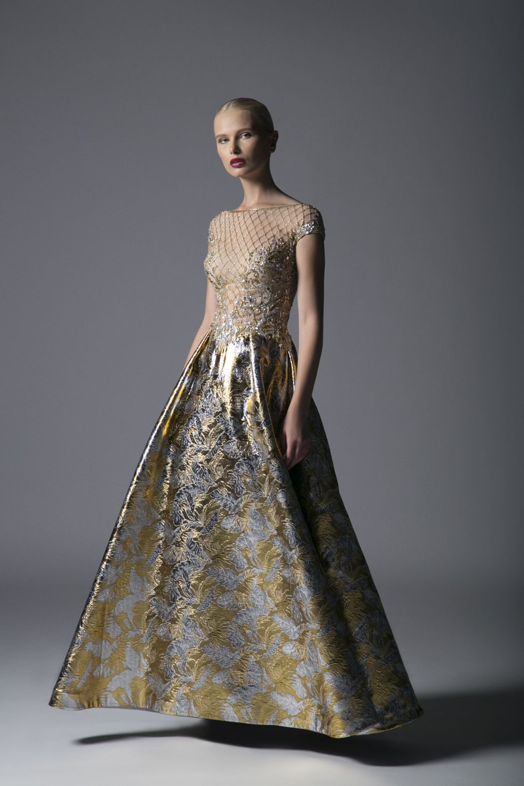 gold embroidery dress Evita Embroidered Sheer Maxi Dress