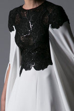 EMBELLISHED ILLUSION CAPE DRESS