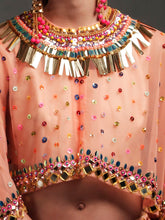 EMBELLISHED SKIRT WITH CAPE AND BLOUSE