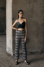 Patented Leather Top + Gathered Organza Fringed Trousers